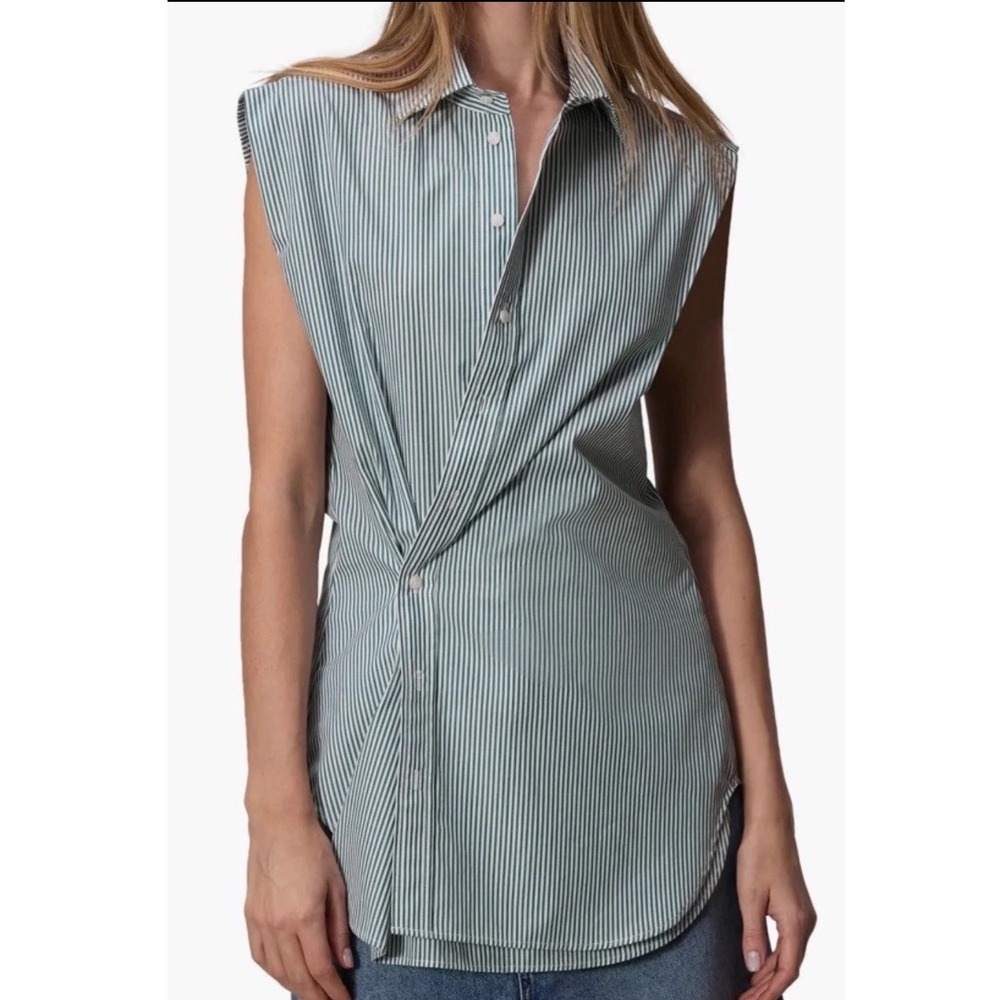 Rag & Bone Indiana Stripe Asymmetric Sleeveless Button-Up Shirt Large Preppy